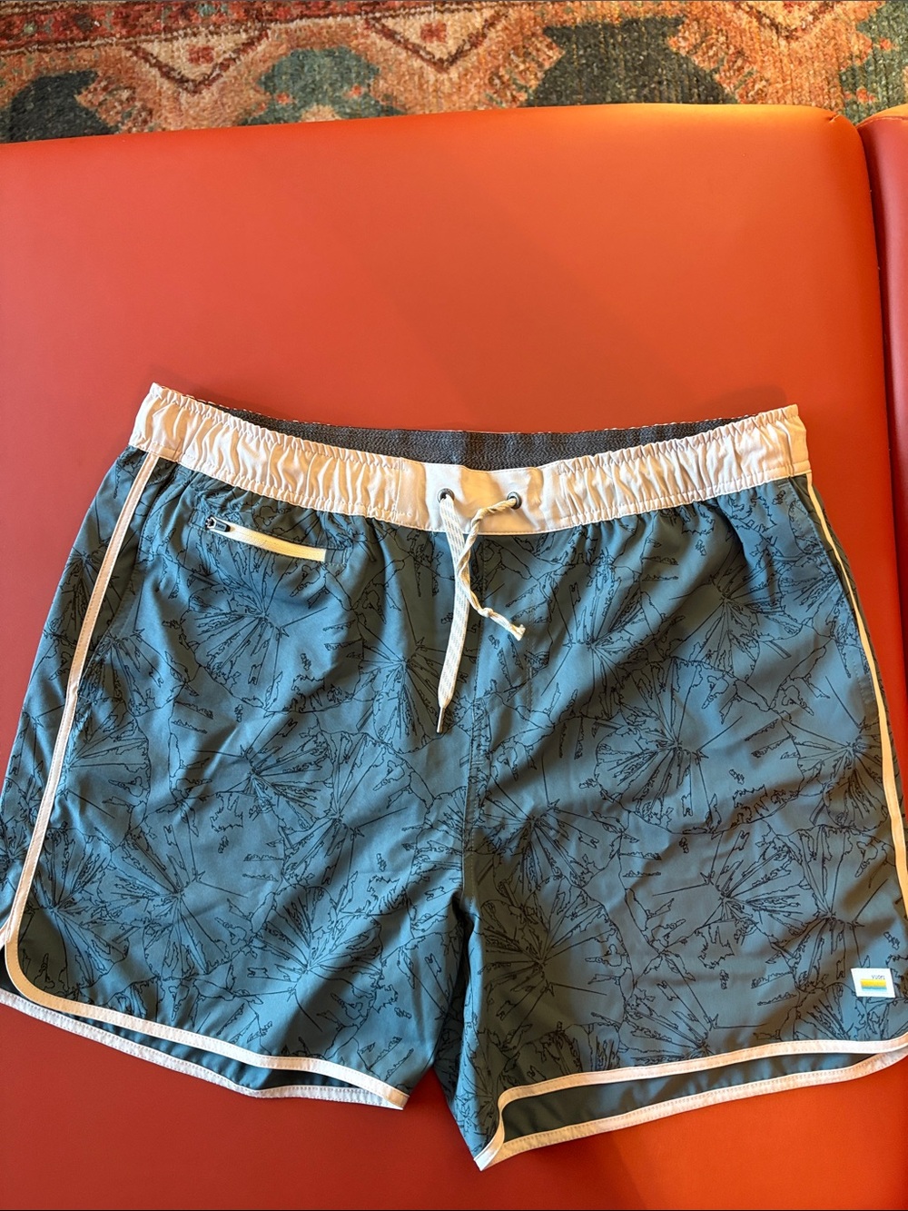 Vuori Teal Floral-Print Swim Shorts with White Waistband